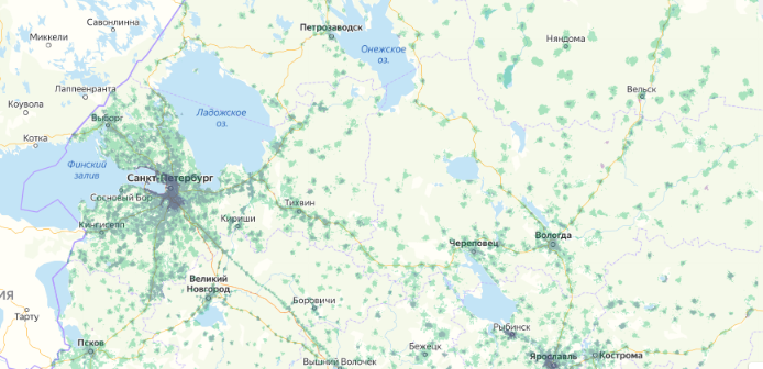 Зона покрытия МТС на карте Луховицы 